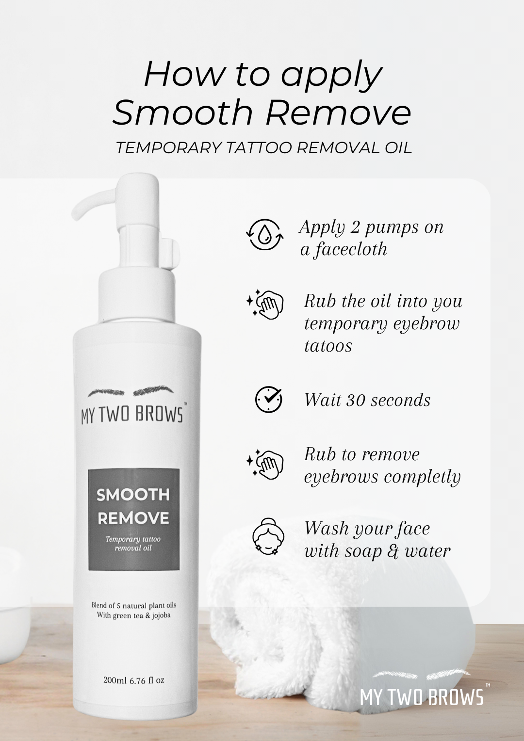 Smooth Remove Temporary Tattoo Removal Oil My Two Brows